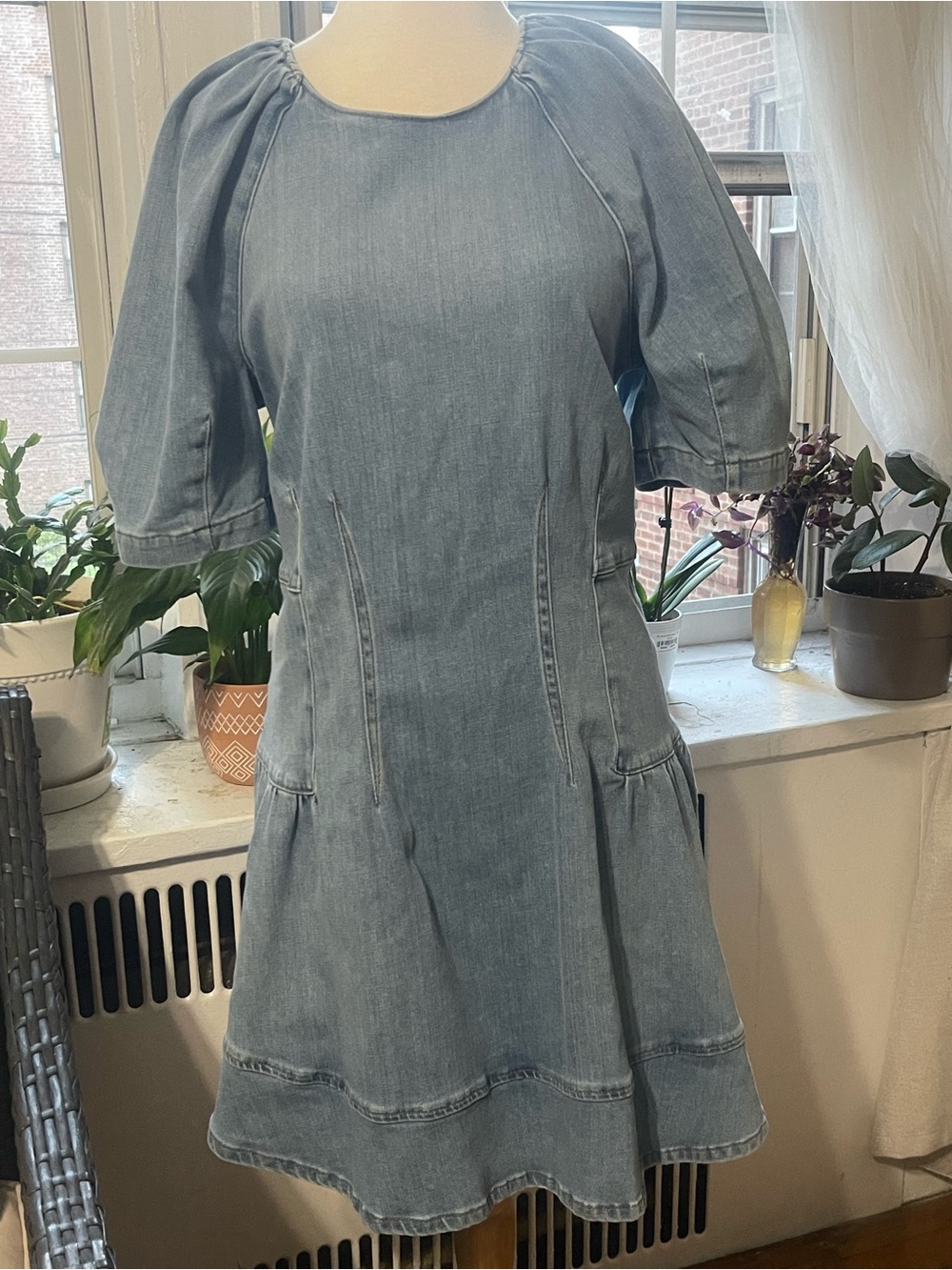 Jonathan Simkhai Light Blue Denim Short-Sleeve Fit-and-Flare Dress